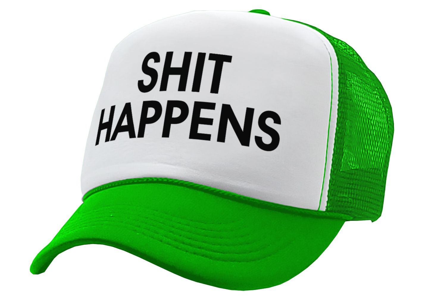 S___ HAPPENS - funny saying parody joke - Vintage Retro Style Trucker Cap Hat - Five Panel Retro Style TRUCKER Cap