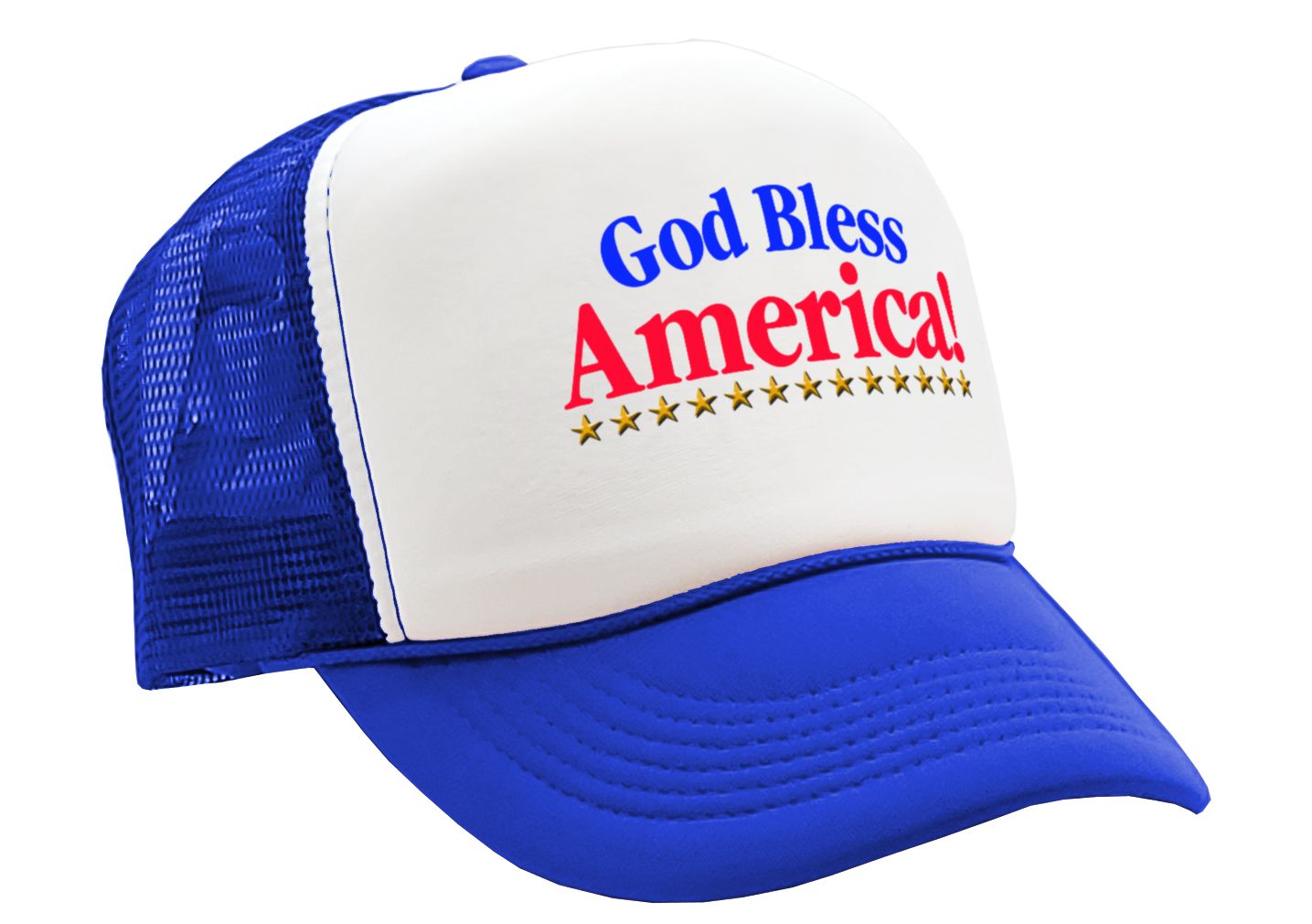 Adjustable Snap Back Trucker Hat Cap - GOD BLESS AMERICA with stars