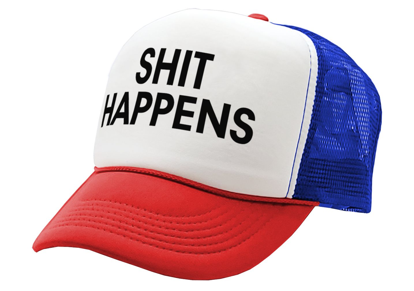 S___ HAPPENS - funny saying parody joke - Vintage Retro Style Trucker Cap Hat - Five Panel Retro Style TRUCKER Cap