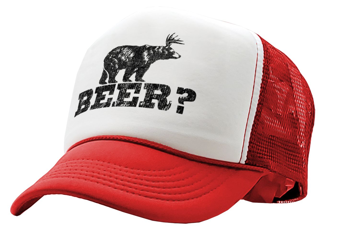 Retro DEER BEER BEAR - funny party joke - Vintage Retro Style Trucker Cap Hat - Five Panel Retro Style TRUCKER Cap