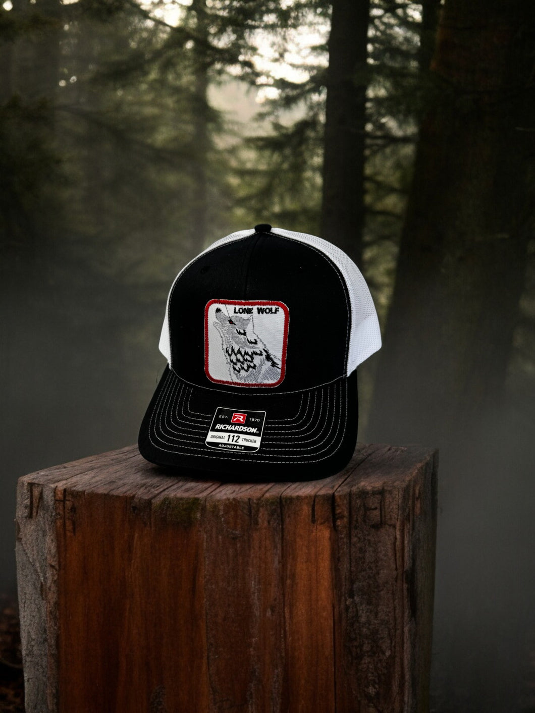 Adjustable Embroidered Snapback Trucker Hat - Lone Wolf Patch