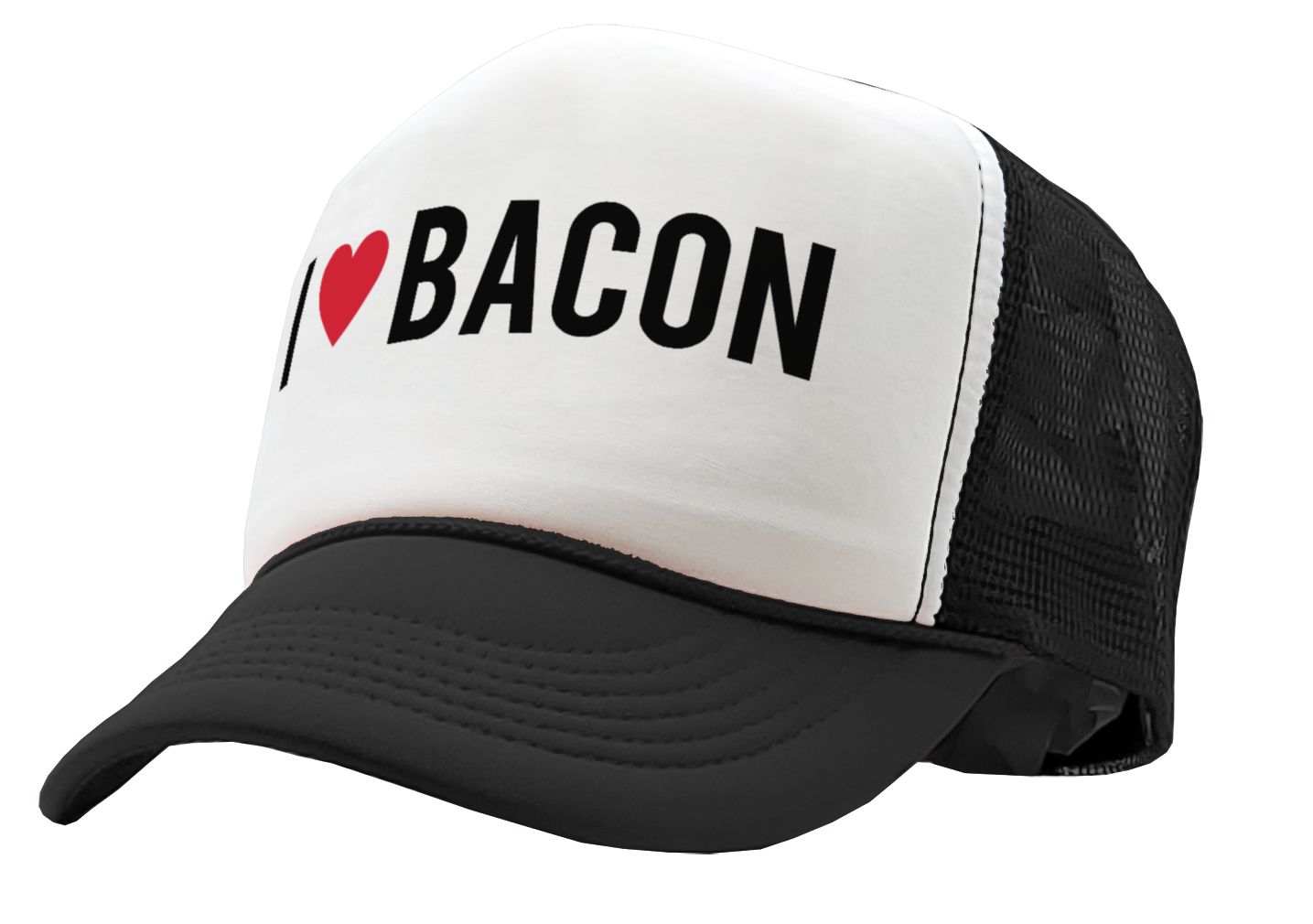 I HEART BACON - grease breakfast food - Vintage Retro Style Trucker Cap Hat - Five Panel Retro Style TRUCKER Cap