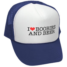 Load image into Gallery viewer, I Heart BOOBIES and BEER - Retro Vintage Mesh Trucker Cap Hat - Five Panel Retro Style TRUCKER Cap
