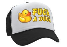 Load image into Gallery viewer, F___ A DUCK - funny dare gift gag rubber ducky - Vintage Retro Style Trucker Cap Hat - Five Panel Retro Style TRUCKER Cap
