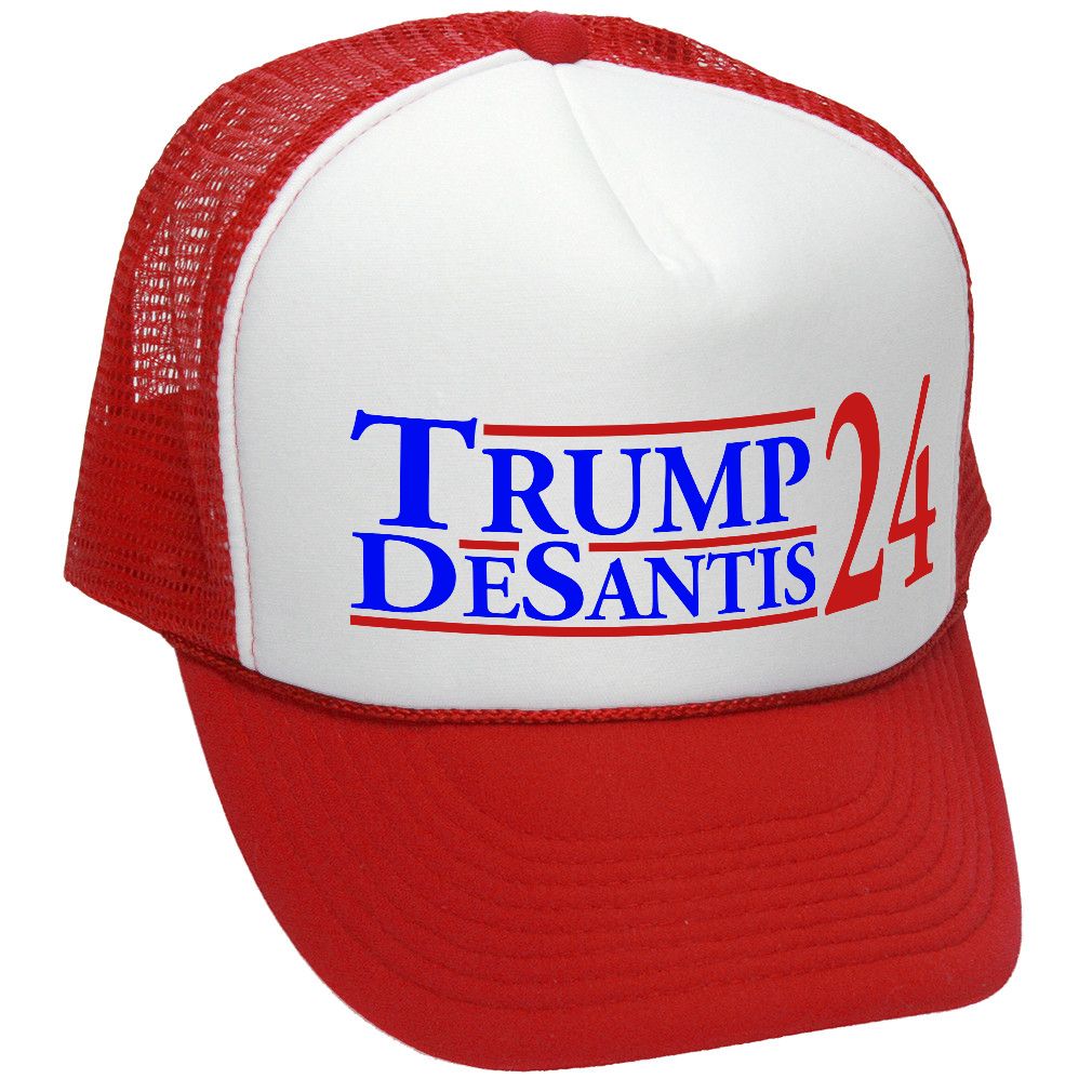 TRUMP - DESANTIS - 2024 For President - Vintage Retro Style Trucker Cap Hat - Five Panel Retro Style TRUCKER Cap