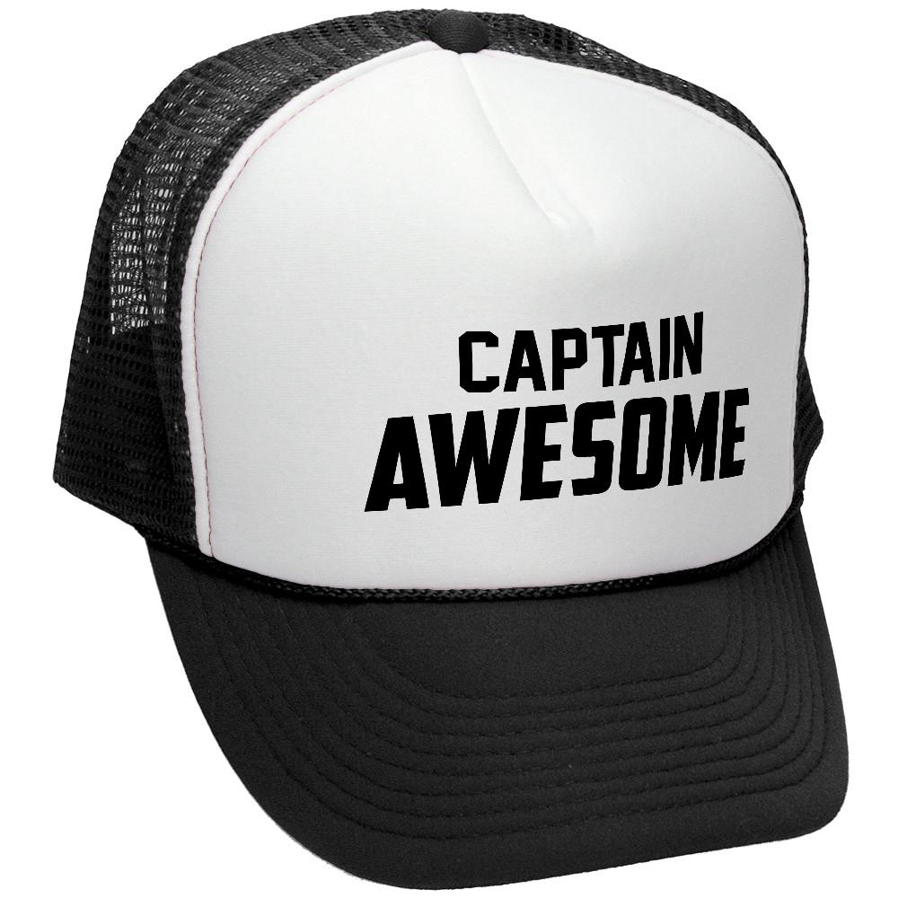 CAPTAIN AWESOME - Retro Vintage Mesh Trucker Cap Hat - Five Panel Retro Style TRUCKER Cap