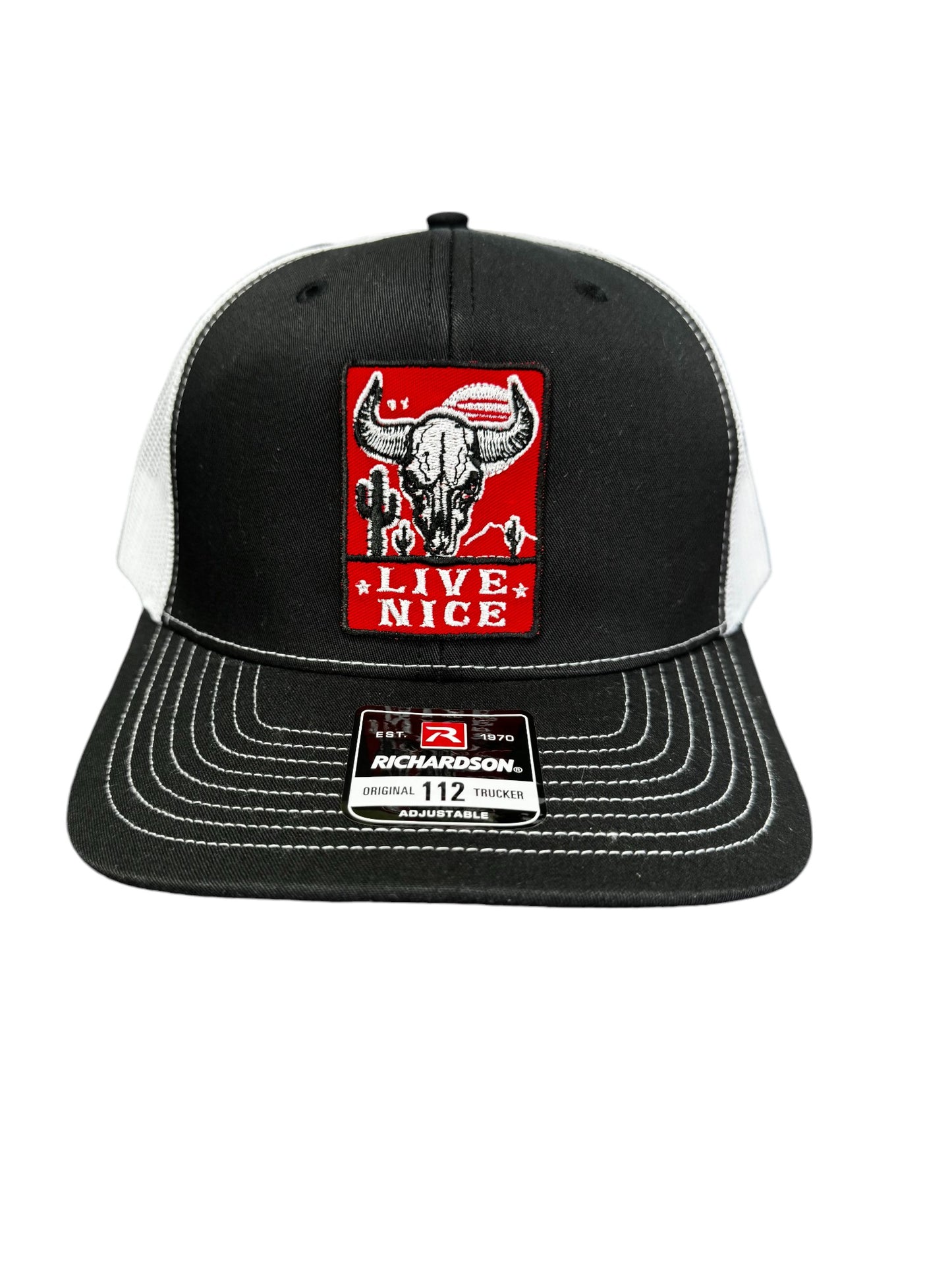 Live Nice Western Bull Embroidered Patch Adjustable Snap Back Trucker Hat