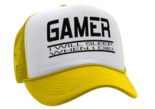 Load image into Gallery viewer, GAMER - I will SLEEP when I DIE - gaming - Vintage Retro Style Trucker Cap Hat - Five Panel Retro Style TRUCKER Cap
