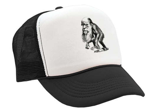 DARWIN EVOLUTION - funny science denier - Vintage Retro Style Trucker Cap Hat - Five Panel Retro Style TRUCKER Cap