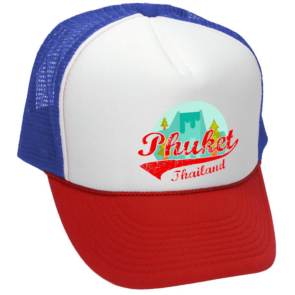 PHUKET THAILAND - FUNNY RETRO VINTAGE STYLE - Unisex Adult Trucker Cap Hat - Five Panel Retro Style TRUCKER Cap