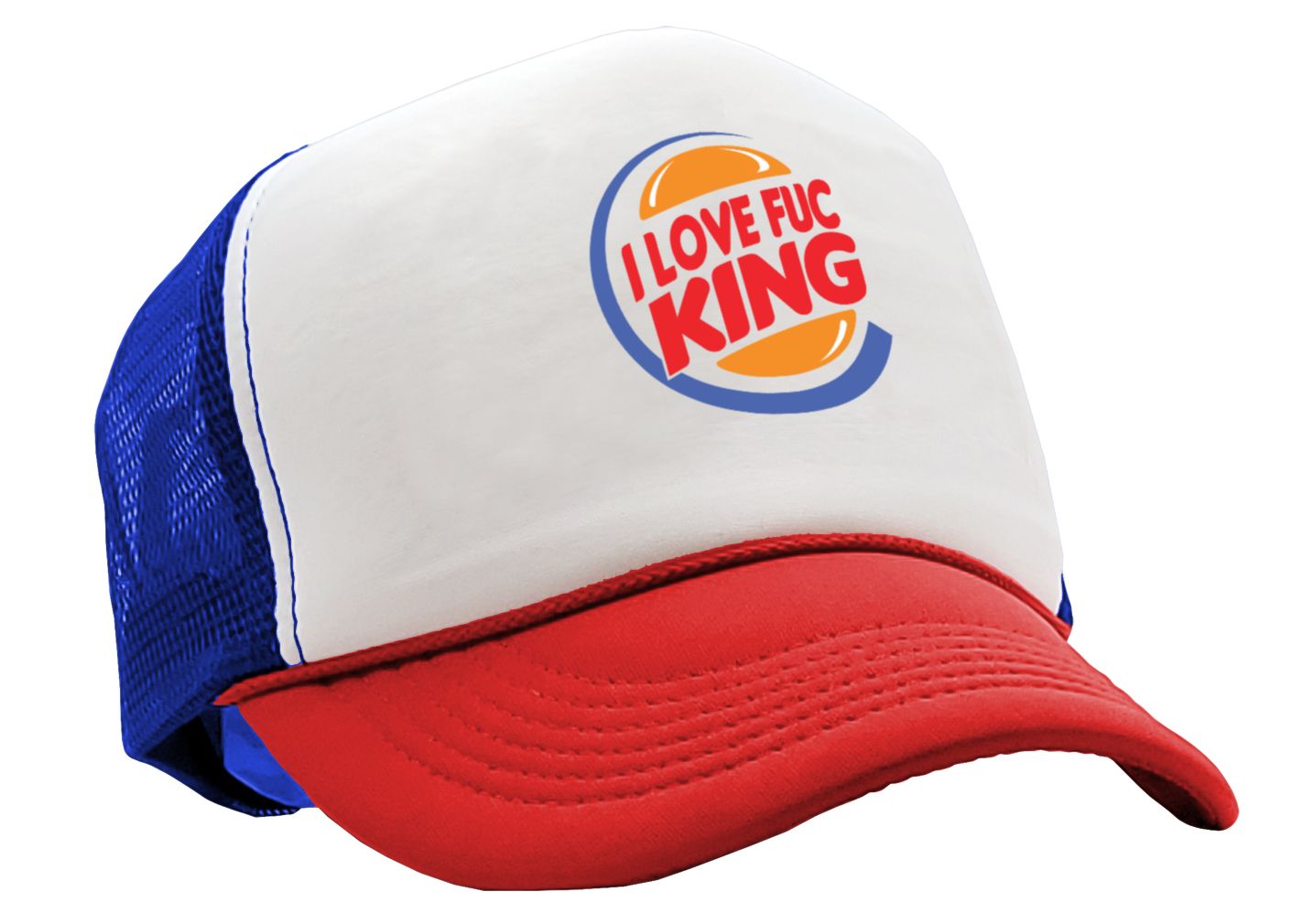 I LOVE F---ING - Burger Logo Parody - Five Panel Retro Style TRUCKER Cap