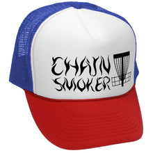 Load image into Gallery viewer, Chain Smoker Trucker Hat - Mesh Cap - Flat Bill Snap Back 5 Panel Hat
