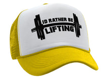 Load image into Gallery viewer, I&#39;D RATHER BE LIFTING - workout weight lift gains - Retro Style Trucker Cap Hat - Five Panel Retro Style TRUCKER Cap
