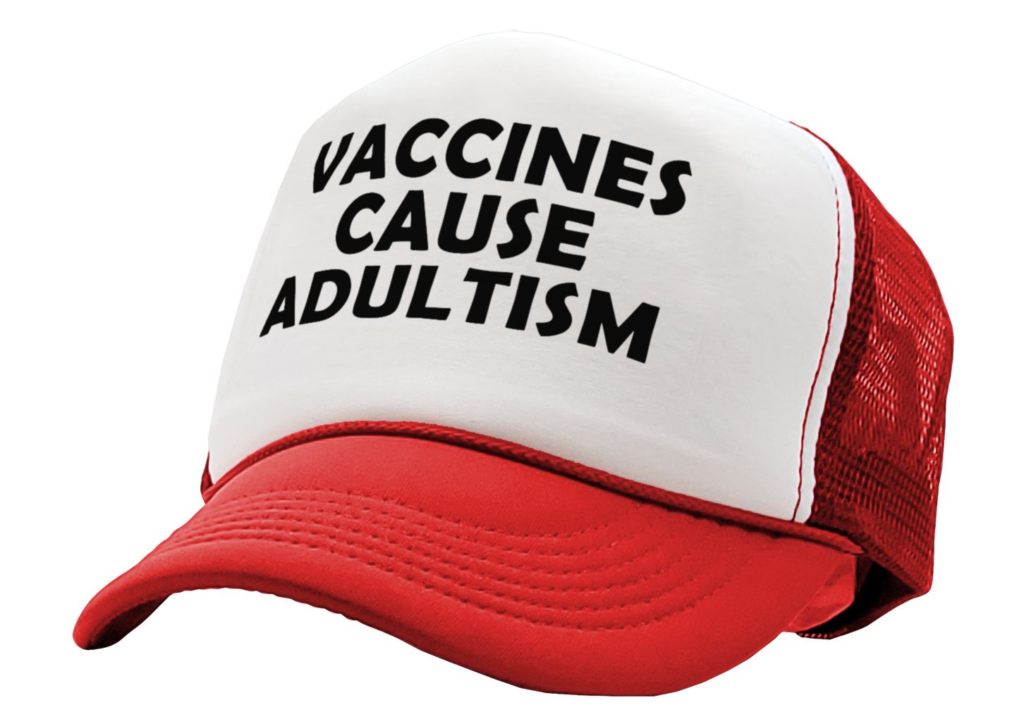 VACCINES CAUSE ADULTISM - Five Panel Retro Style TRUCKER Cap