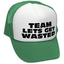 Load image into Gallery viewer, TEAM LETS GET WASTED - drink beer party - Adult Trucker Cap Hat - Five Panel Retro Style TRUCKER Cap
