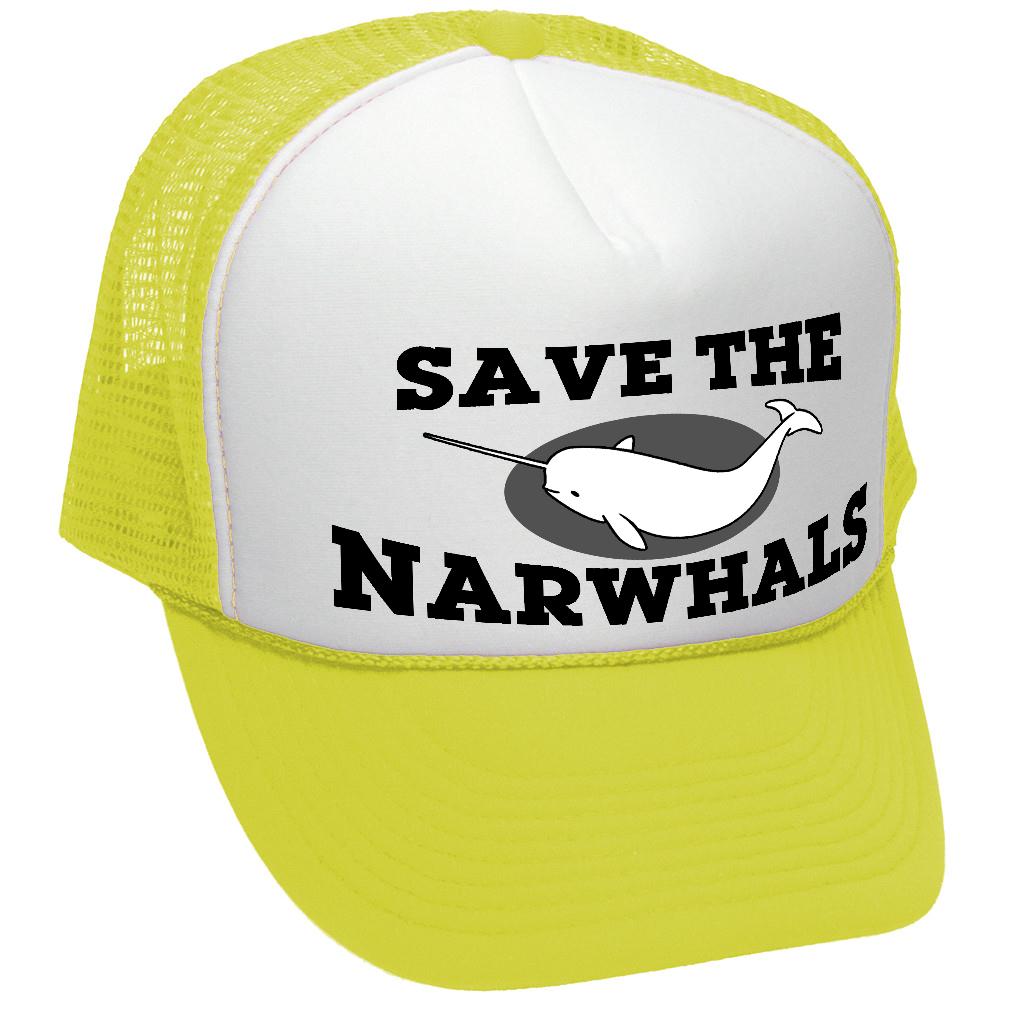 SAVE THE NARWHALS - funny wildlife activist - Vintage Retro Style Trucker Cap Hat - Five Panel Retro Style TRUCKER Cap