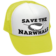 Load image into Gallery viewer, SAVE THE NARWHALS - funny wildlife activist - Vintage Retro Style Trucker Cap Hat - Five Panel Retro Style TRUCKER Cap
