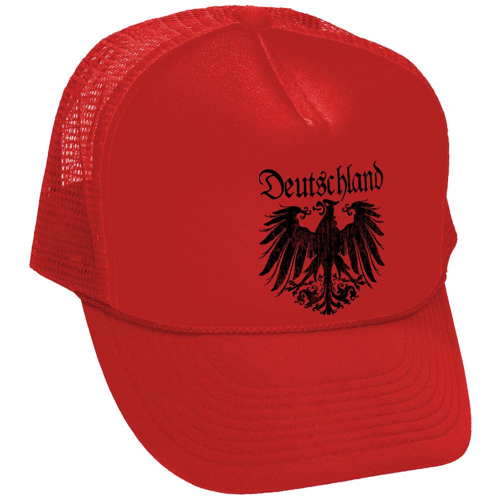 Black Deutschland Eagle Trucker Hat - Flat Bill Snap Back 5 Panel Hat