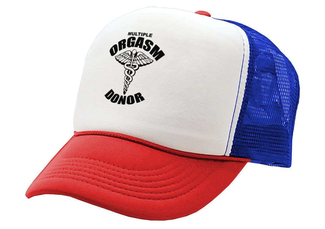 ORGASM DONOR - funny sexy joke - Vintage Retro Style Trucker Cap Hat - Five Panel Retro Style TRUCKER Cap