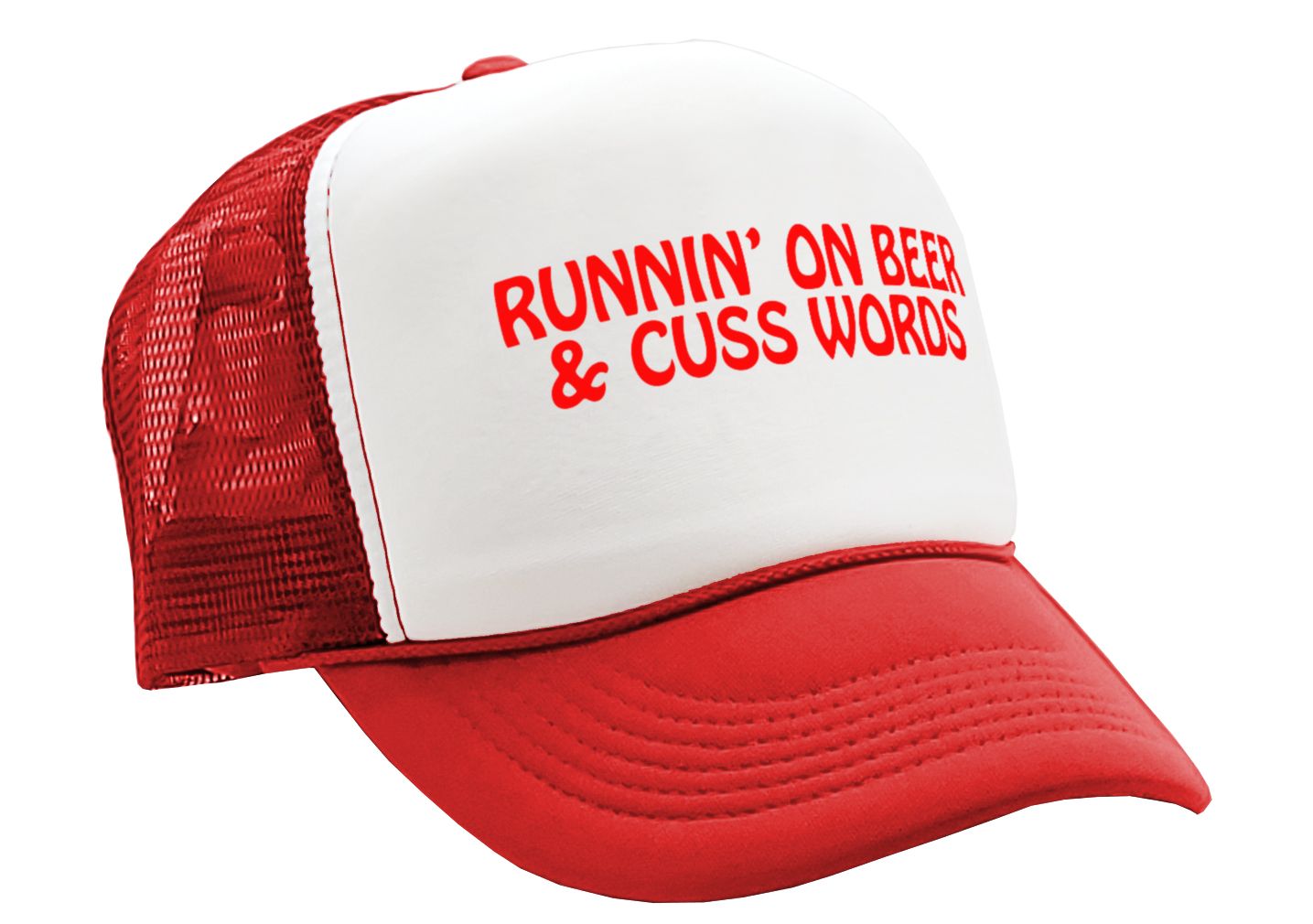 RUNNIN' On beer and cuss words - Vintage Retro Style Trucker Cap Hat - Five Panel Retro Style TRUCKER Cap