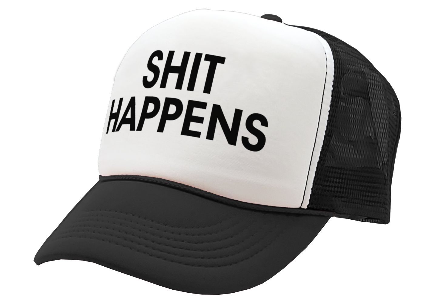 S___ HAPPENS - funny saying parody joke - Vintage Retro Style Trucker Cap Hat - Five Panel Retro Style TRUCKER Cap