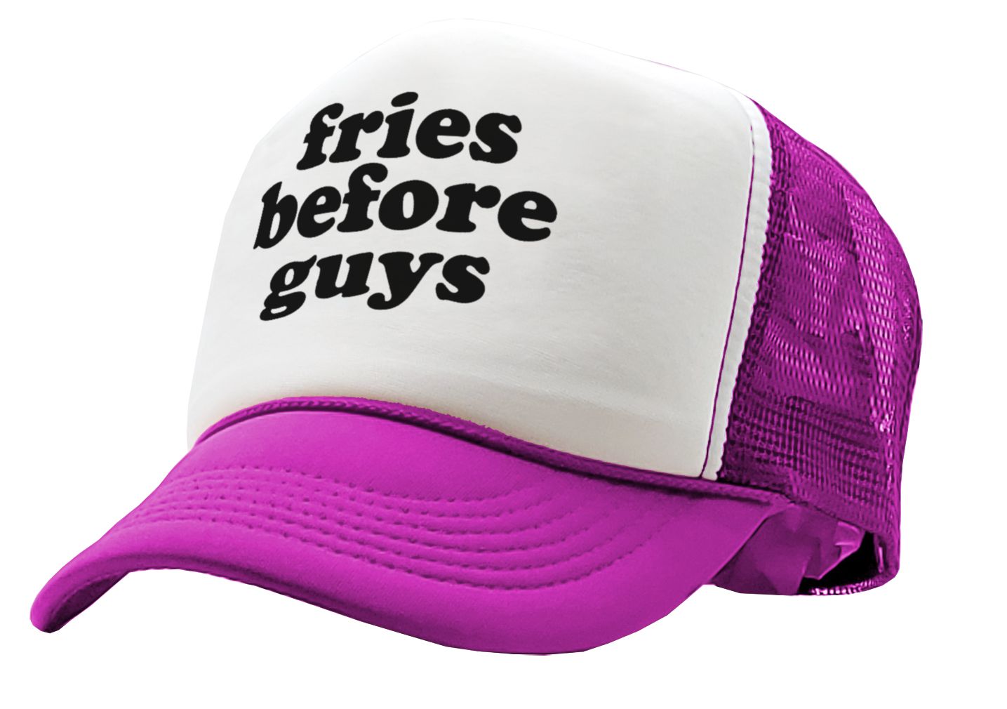 FRIES BEFORE GUYS - funny lady joke - Vintage Retro Style Trucker Cap Hat - Five Panel Retro Style TRUCKER Cap