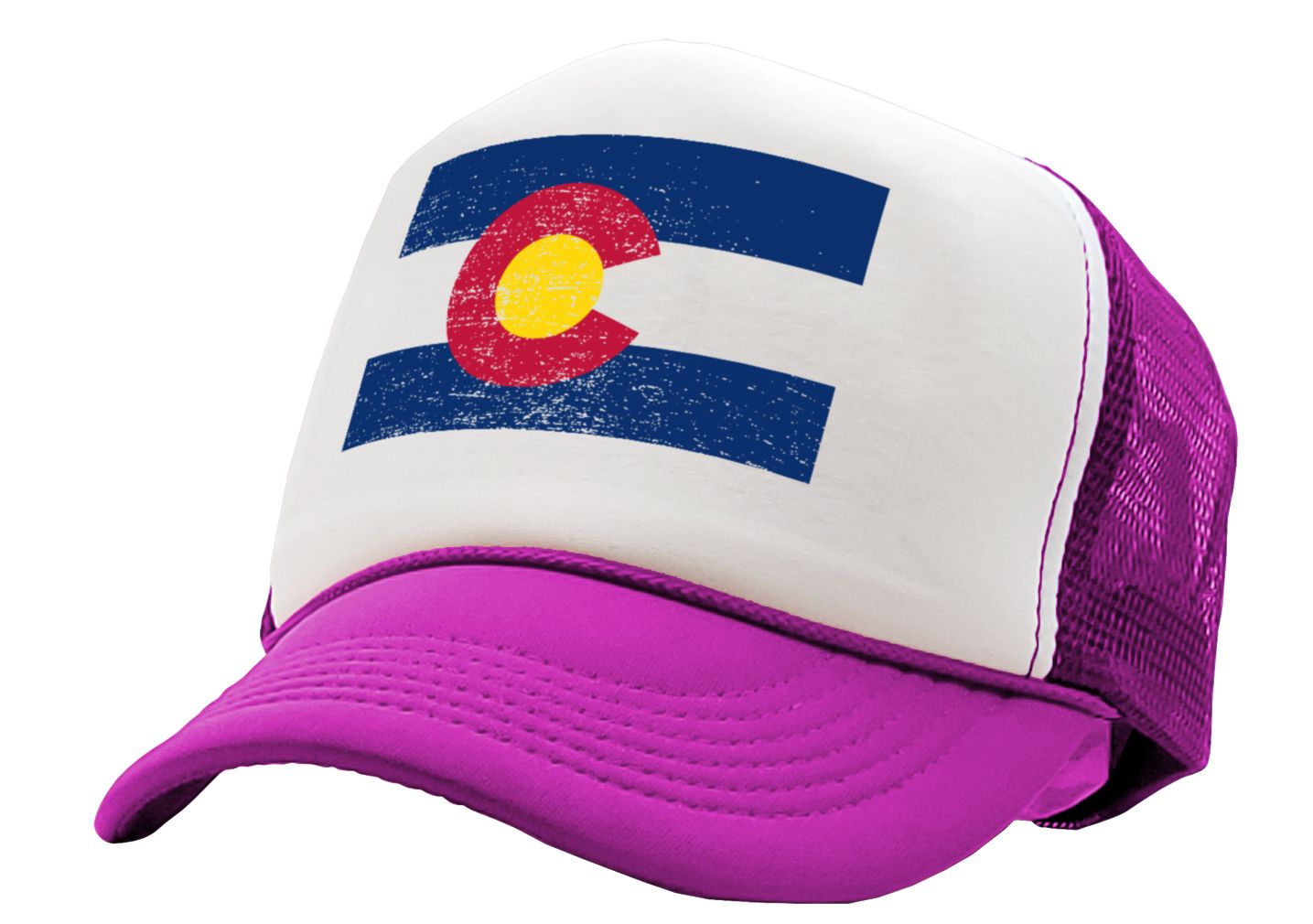 COLORADO FLAG - coloradan mountain state - Adult Trucker Cap Hat - Five Panel Retro Style TRUCKER Cap