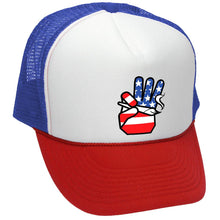 Load image into Gallery viewer, USA FLAG HAND - patriotic - Retro Vintage Style Baseball Trucker Cap Hat - Five Panel Retro Style TRUCKER Cap
