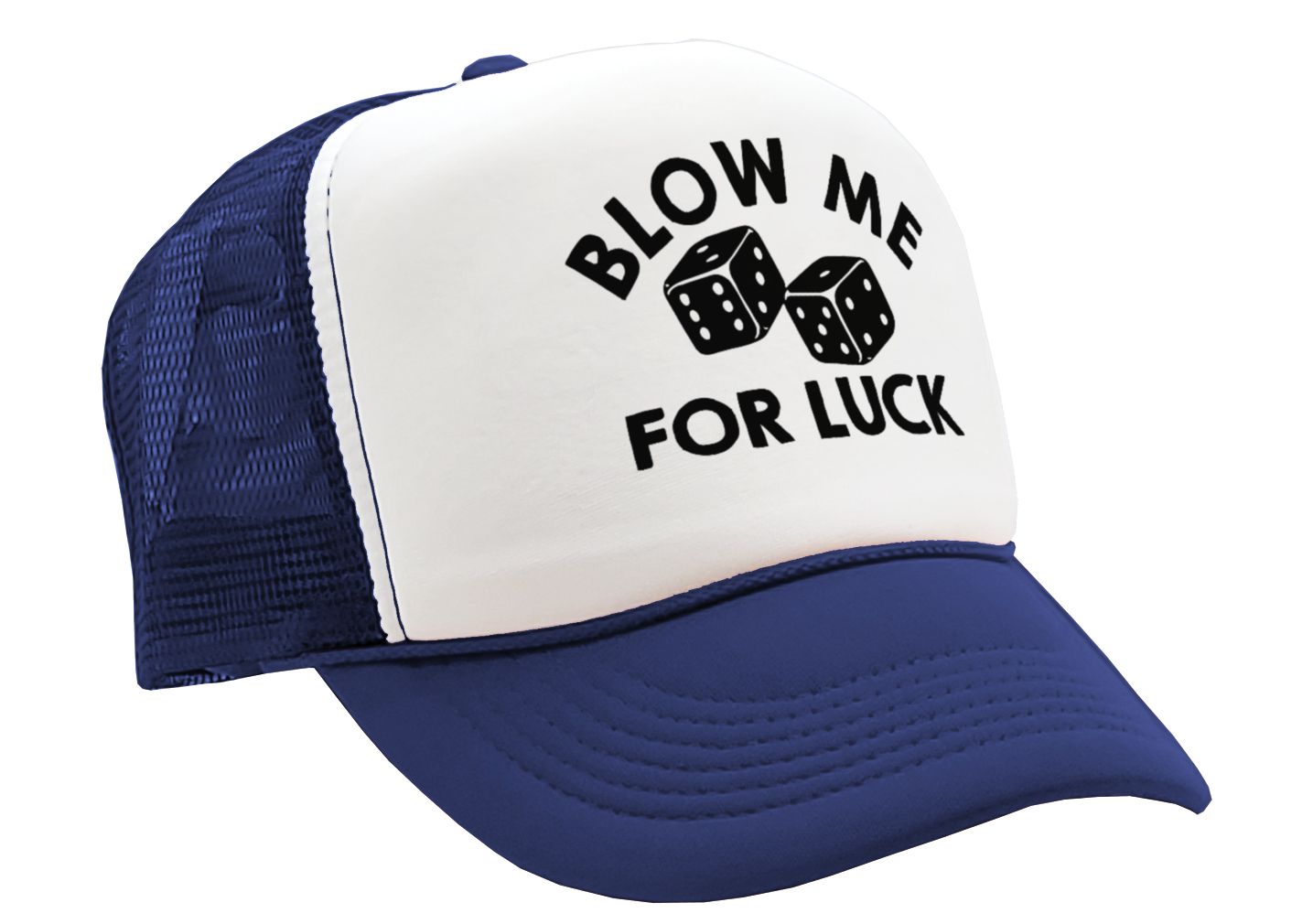 BLOW ME for LUCK - casino craps dice - Vintage Retro Style Trucker Cap Hat - Five Panel Retro Style TRUCKER Cap