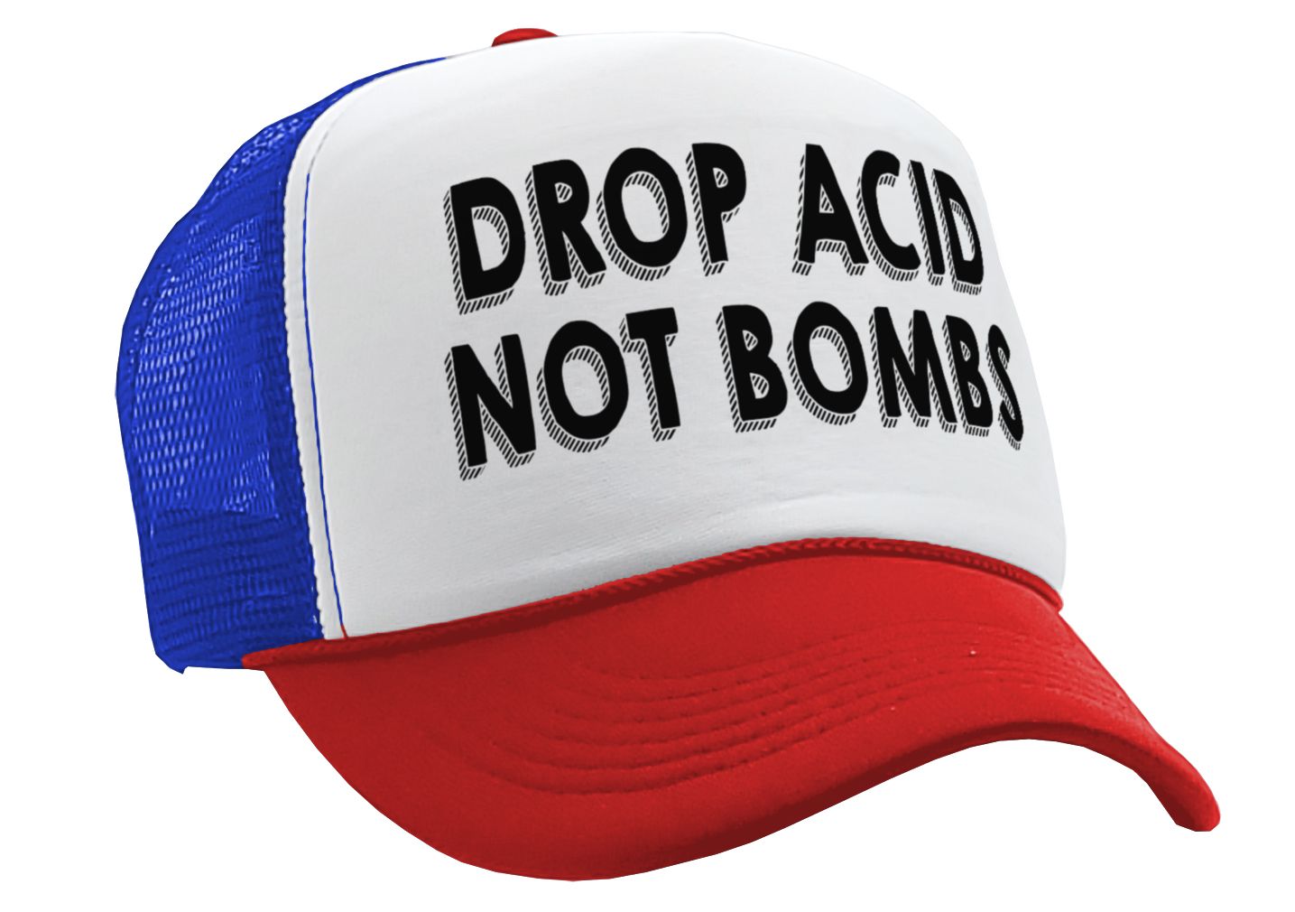 DROP ACID NOT BOMBS - funny drugs anti war - Vintage Retro Style Trucker Cap Hat - Five Panel Retro Style TRUCKER Cap