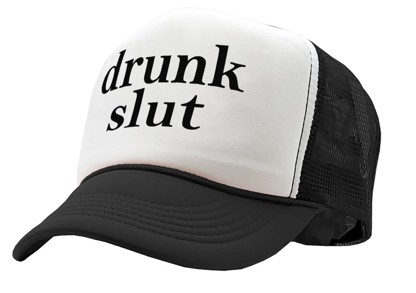 DRUNK SLUT - party frat college beer drink - Vintage Retro Style Trucker Cap Hat - Five Panel Retro Style TRUCKER Cap