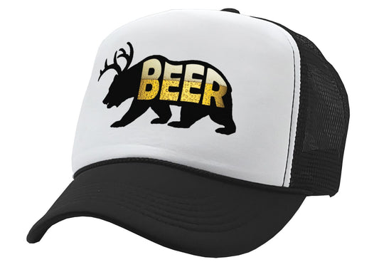 Beer Bear with Antlers - Five Panel Retro Style TRUCKER Cap