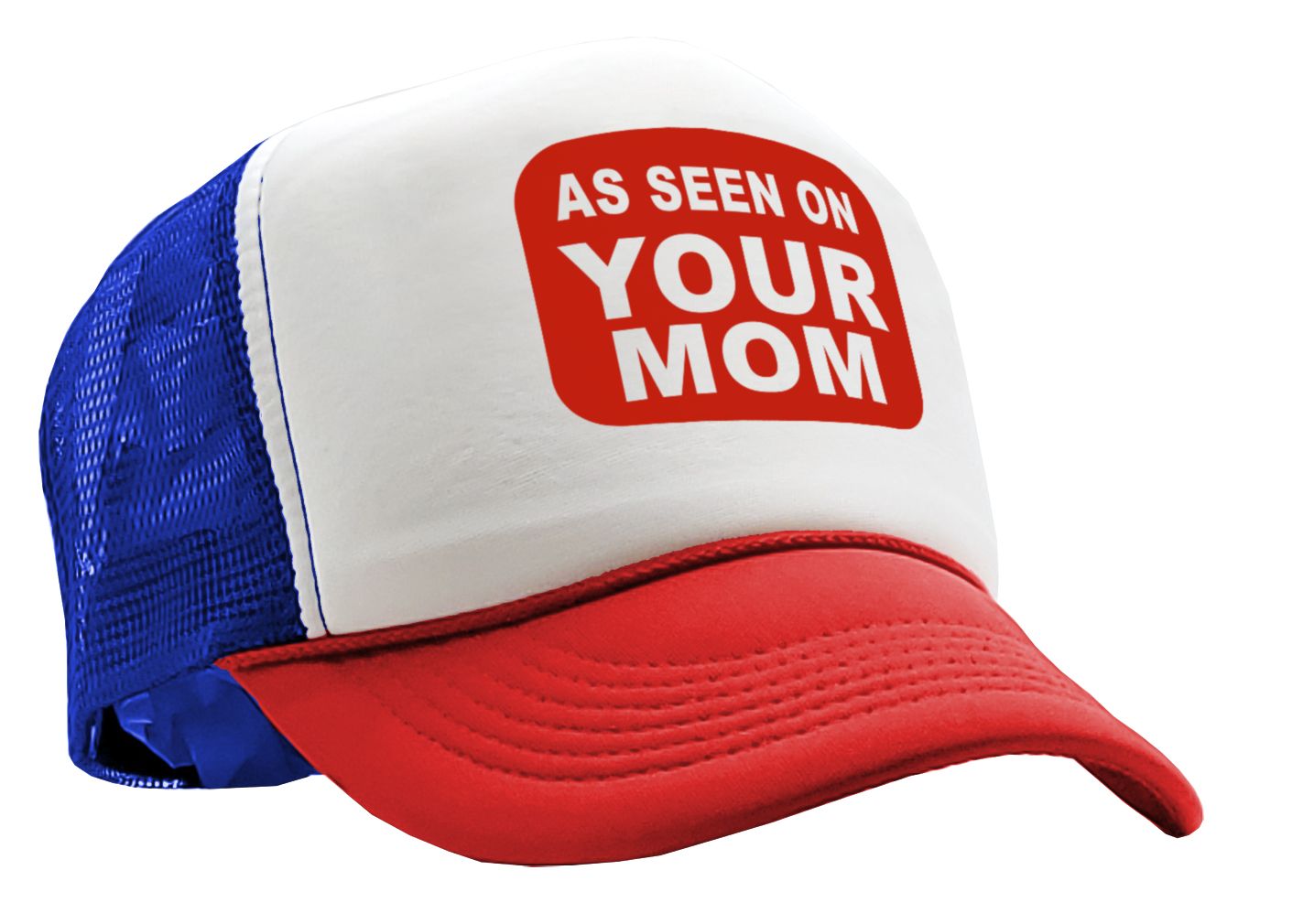 AS SEEN ON YOUR MOM - Vintage Retro Style Trucker Cap Hat - Five Panel Retro Style TRUCKER Cap