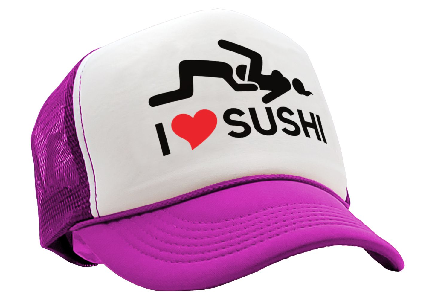 I HEART SUSHI - 69 eat out sexy down town - Vintage Retro Style Trucker Cap Hat - Five Panel Retro Style TRUCKER Cap