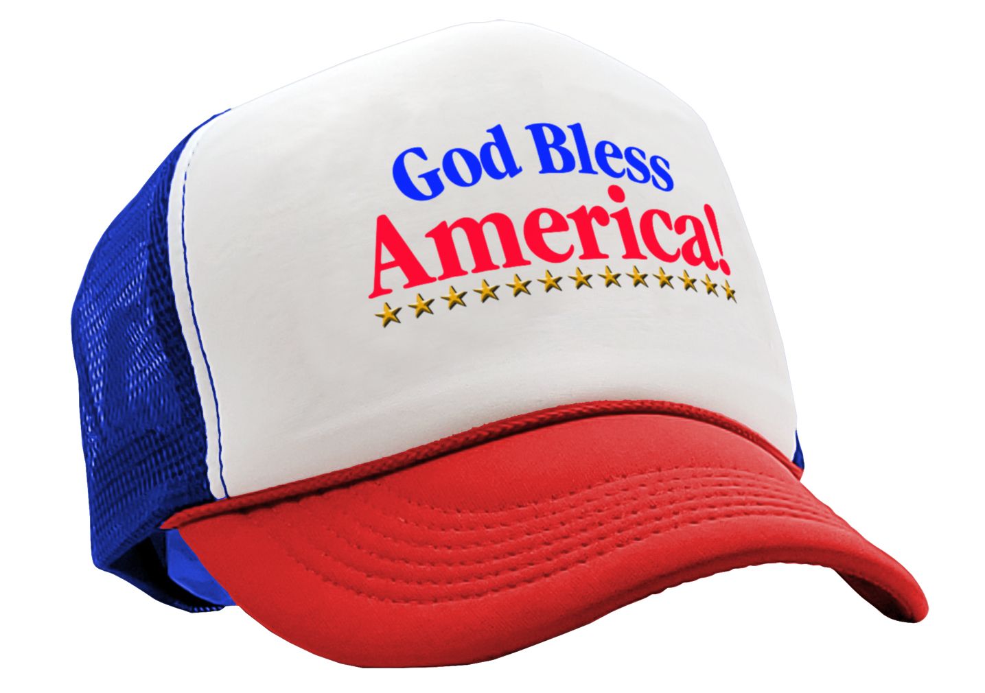 Adjustable Snap Back Trucker Hat Cap - GOD BLESS AMERICA with stars