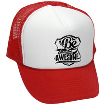 Load image into Gallery viewer, Be Fucking Awesome Trucker Hat - Mesh Cap - Flat Bill Snap Back 5 Panel Hat
