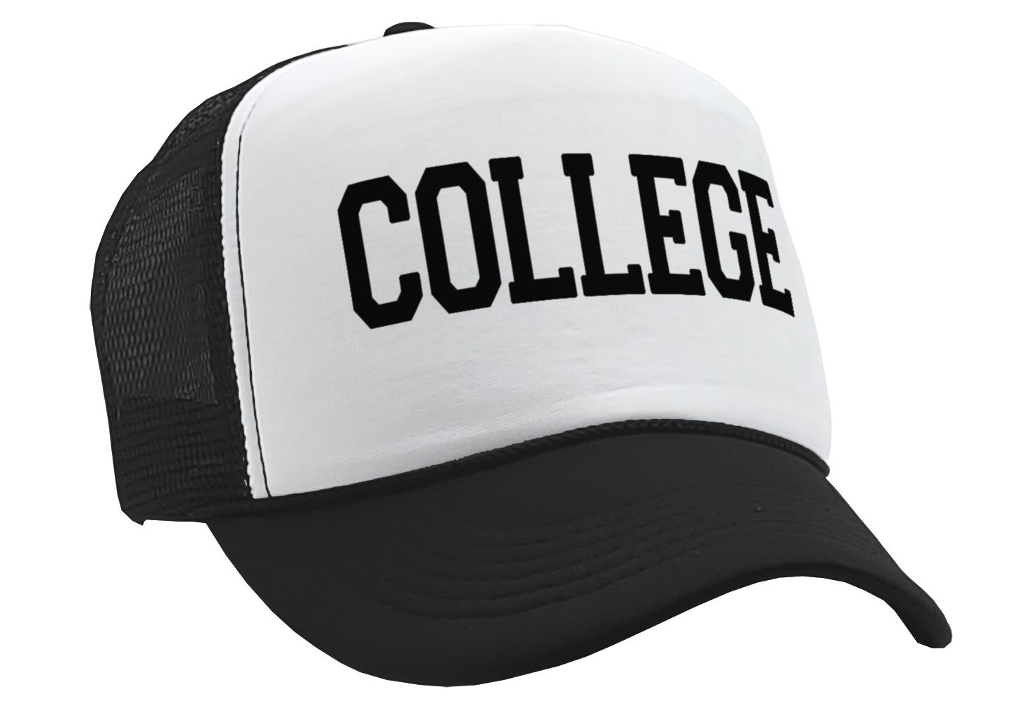 COLLEGE - funny 80's movie joke gag - Vintage Retro Style Trucker Cap Hat - Five Panel Retro Style TRUCKER Cap