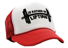 Load image into Gallery viewer, I&#39;D RATHER BE LIFTING - workout weight lift gains - Retro Style Trucker Cap Hat - Five Panel Retro Style TRUCKER Cap
