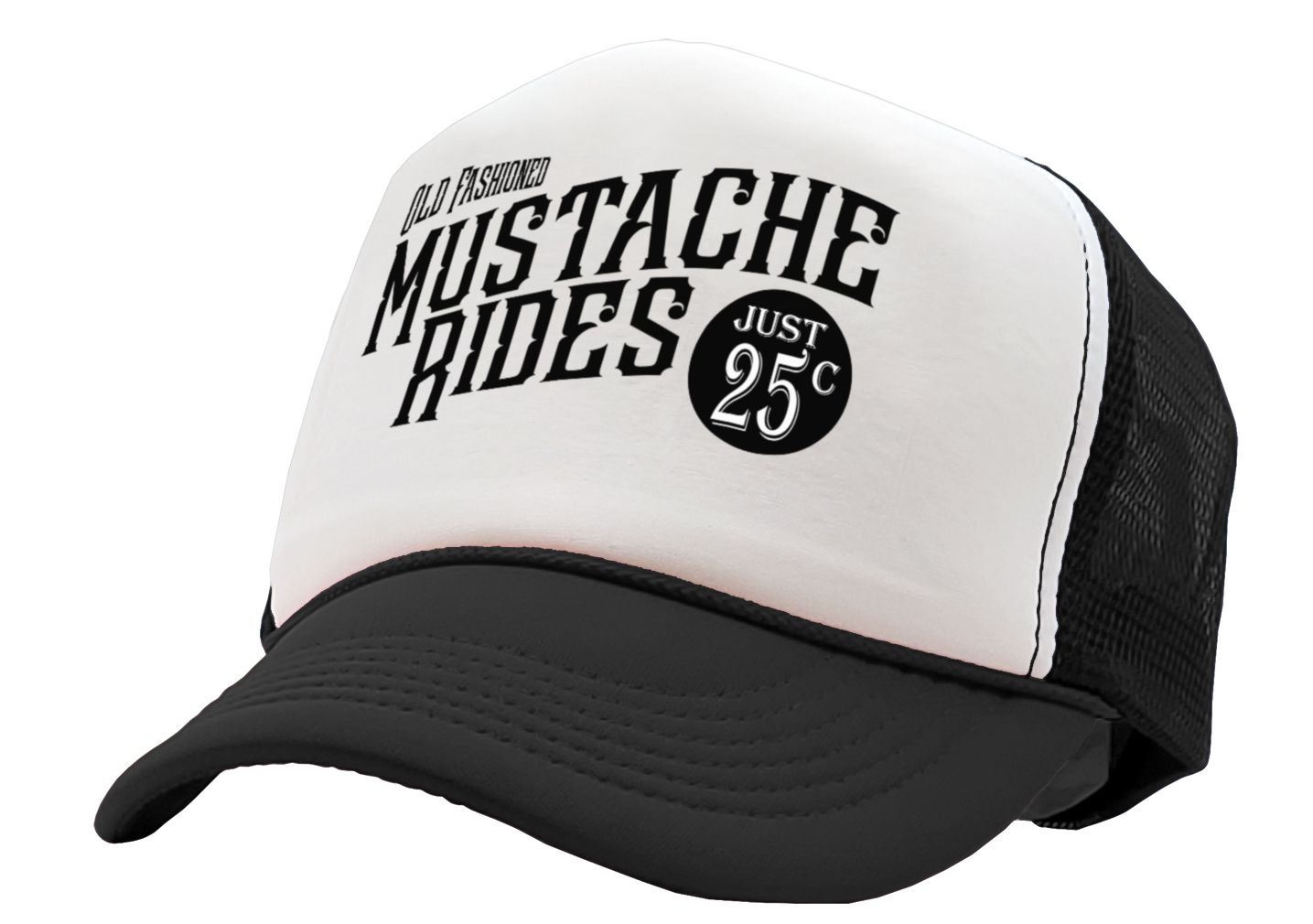 Old Fashioned MUSTACHE RIDES - Five Panel Retro Style TRUCKER Cap