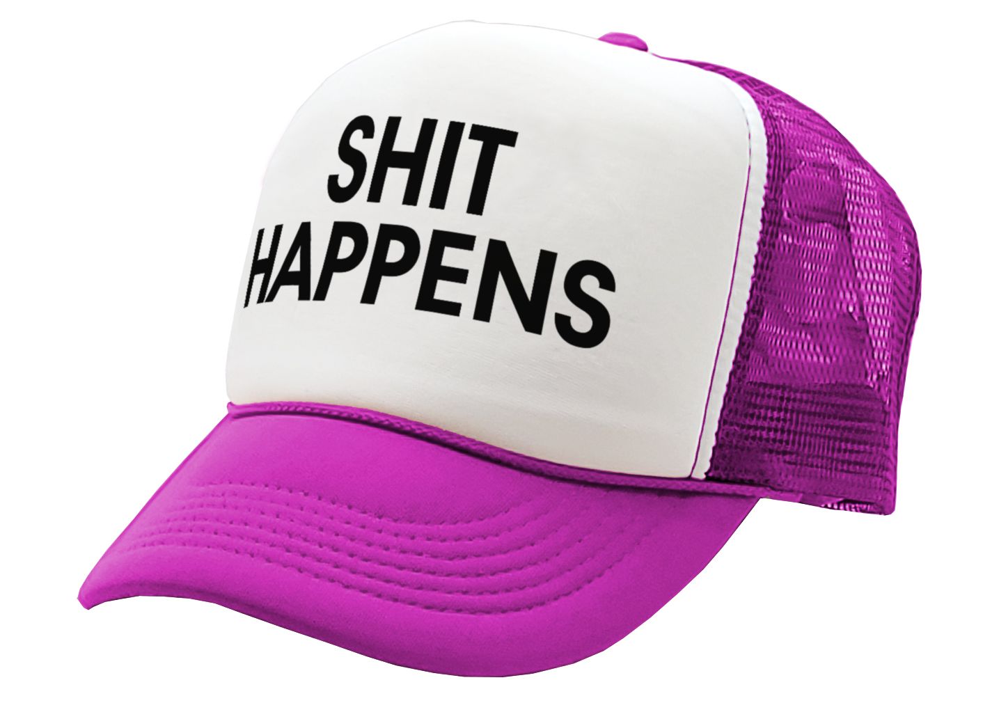 S___ HAPPENS - funny saying parody joke - Vintage Retro Style Trucker Cap Hat - Five Panel Retro Style TRUCKER Cap