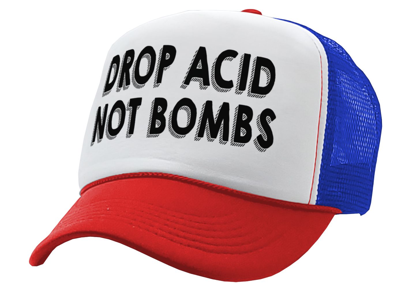 DROP ACID NOT BOMBS - funny drugs anti war - Vintage Retro Style Trucker Cap Hat - Five Panel Retro Style TRUCKER Cap