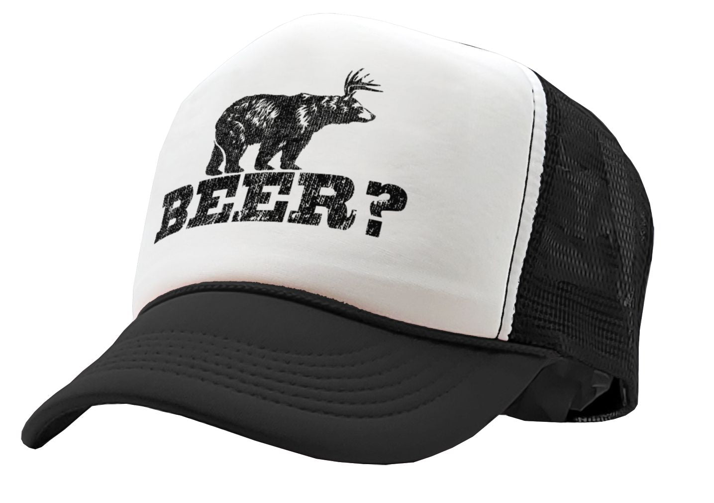 Retro DEER BEER BEAR - funny party joke - Vintage Retro Style Trucker Cap Hat - Five Panel Retro Style TRUCKER Cap