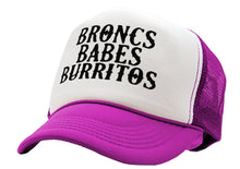 Load image into Gallery viewer, BRONCS BABES and BURRITOS - cowboy humor - Vintage Retro Style Trucker Cap Hat - Five Panel Retro Style TRUCKER Cap
