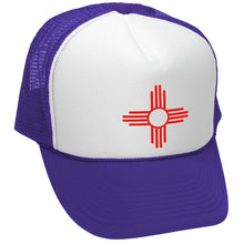 Load image into Gallery viewer, NEW MEXICO FLAG - zia symbol state flag - Adult Trucker Cap Hat - Five Panel Retro Style TRUCKER Cap
