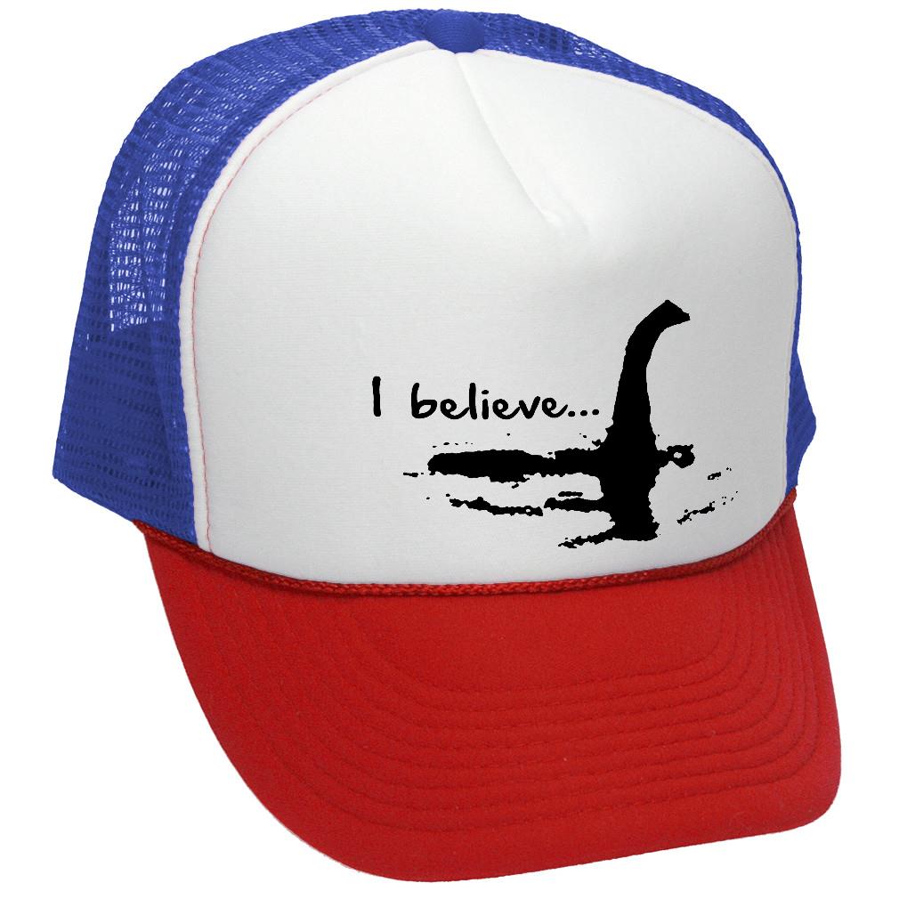 I BELIEVE - Funny Loch Ness Monster - Retro Vintage Style Mesh Trucker Cap Hat - Five Panel Retro Style TRUCKER Cap