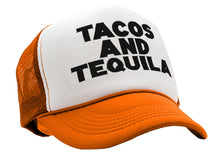 Load image into Gallery viewer, TEQUILAS and TACOS - party time mexican food - Vintage Retro Style Trucker Cap Hat - Five Panel Retro Style TRUCKER Cap
