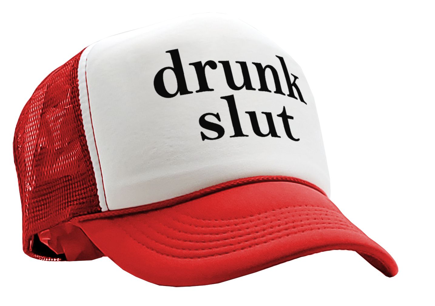 DRUNK SLUT - party frat college beer drink - Vintage Retro Style Trucker Cap Hat - Five Panel Retro Style TRUCKER Cap