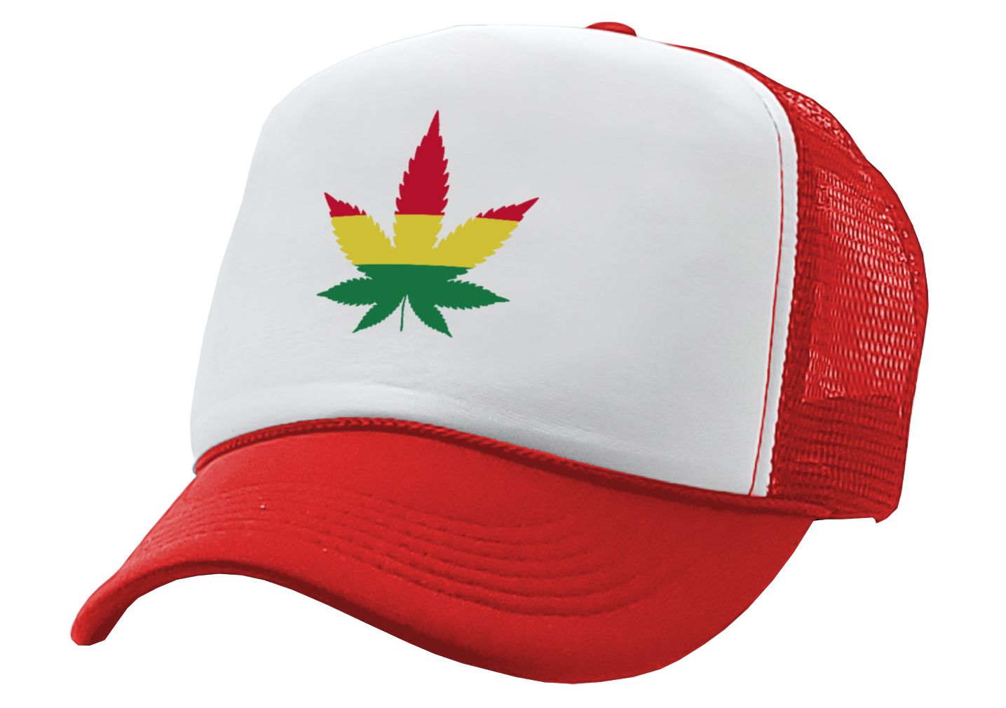 RASTA POT LEAF - Five Panel Retro Style TRUCKER Cap