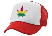 Load image into Gallery viewer, RASTA POT LEAF - Five Panel Retro Style TRUCKER Cap
