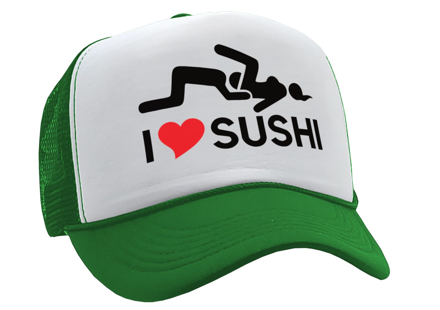 I HEART SUSHI - 69 eat out sexy down town - Vintage Retro Style Trucker Cap Hat - Five Panel Retro Style TRUCKER Cap